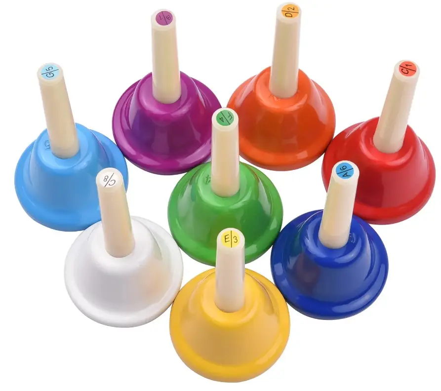 2023 nouveau design coloré enfants percussion 8 tons cloches à main pour cloche d'instrument de musique