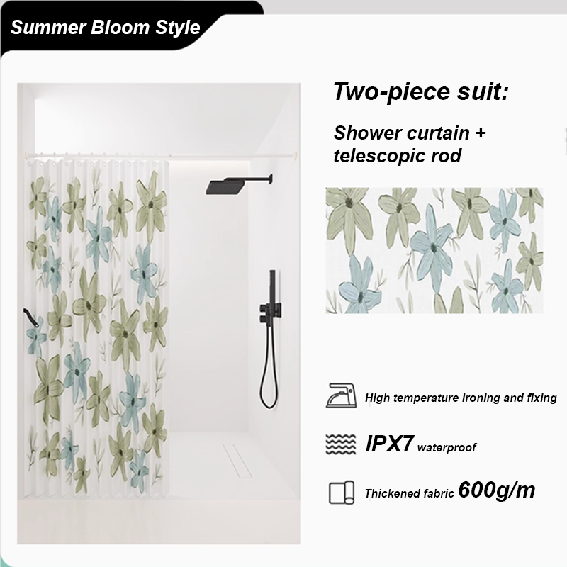 Summer Bloom-shower curtain+Telescopic rod