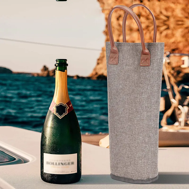 Single Bottle Insulated Wine Tote 1 Bottle Wine Carrier Bag Padded Wine Cooler 600D Unisex Insulated Food Delivery Bag 300 Pcs