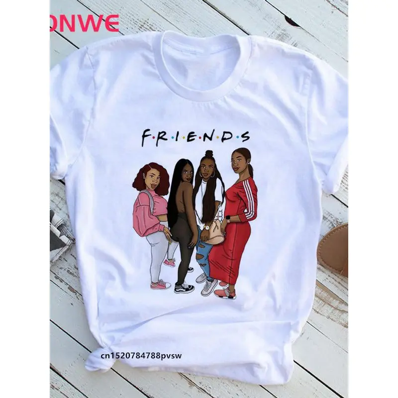 Atacado Beleza Senhora Africana Mulheres T shirt Preto Menina História Mês Feminino T-shirt Melanin Cartoon Gráfico Impressão T-shirt