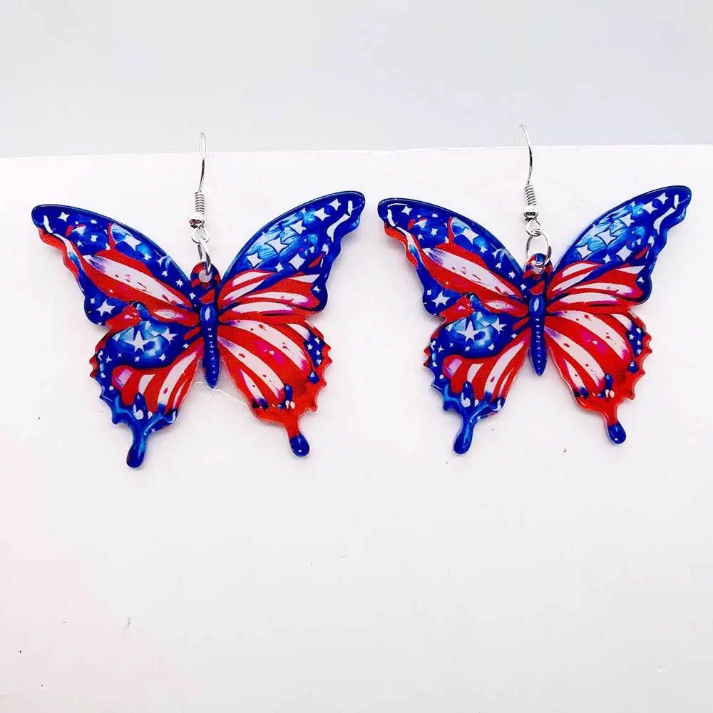 Yeni tasarım abd bağımsızlık günü akrilik küpe amerikan bayrağı çizgili renkli 3D güve kelebek kolye küpe kadınlar için