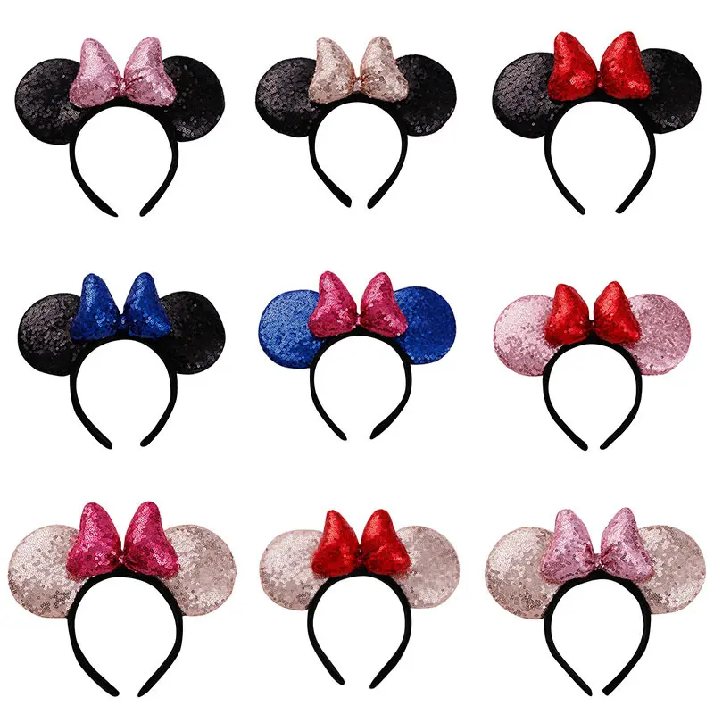 Del bambino Della Ragazza Paillettes Mouse Orecchie Archi Della Fascia per I Bambini Hairband FAI DA TE Accessori Dei Capelli Del Partito Headwear