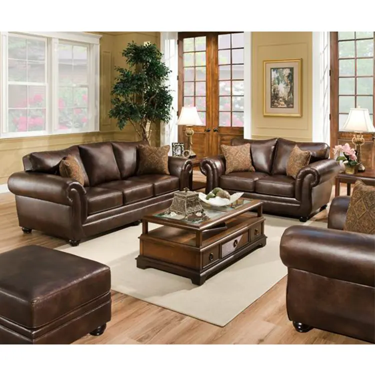 Sofás clássicos de luxo para sala de estar, alta qualidade, móveis para casa, conjunto de sofás em couro
