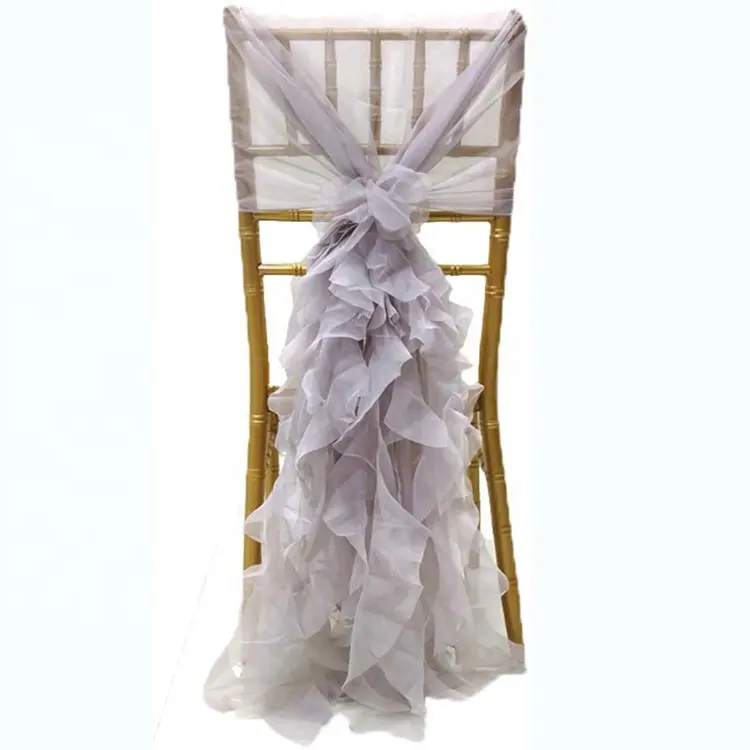 Hot Sale Wholesale 100 PCS Coral Chiffon Chair Sash Willow Chair Cover Ruffled Chair Sash For Wedding Party