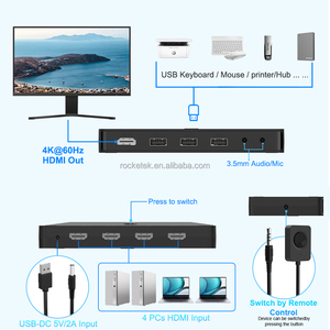 Kvm Switch 5 <strong>Displayport</strong> Ports <strong>Monitors</strong> 2 <strong>Computers</strong> Kvm Extender With 3 Usb Ports, 1 Audio and 1 Microphone - Product Image 4