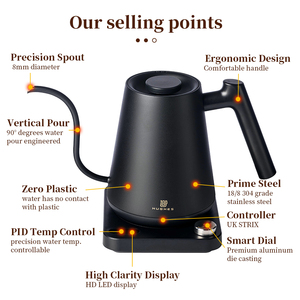 קומקום חשמלי נירוסטה לבן עם צוואר אווז, 1 ליטר, אלחוטי, עם צג דיגיטלי, מאושר למזון - Product Image 6