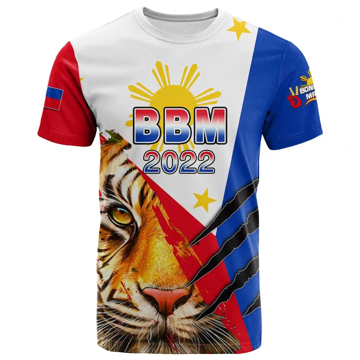 Camiseta personalizada con estampado de Filipinas BBM 2022 Tiger Of The North Summer Casual Oversize camiseta para hombres camisetas lisas a granel