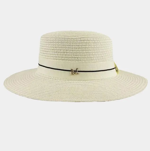 Sombreros de mujer protección solar parte superior plana paja trigo moda playa cinta personalizada