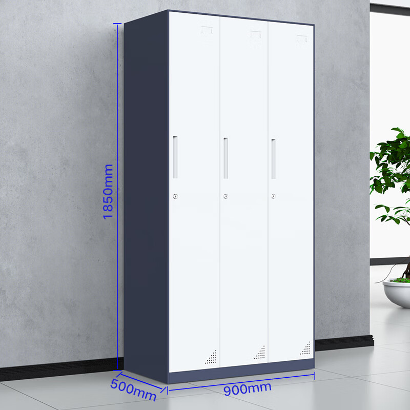 Gray and white three-door locker
