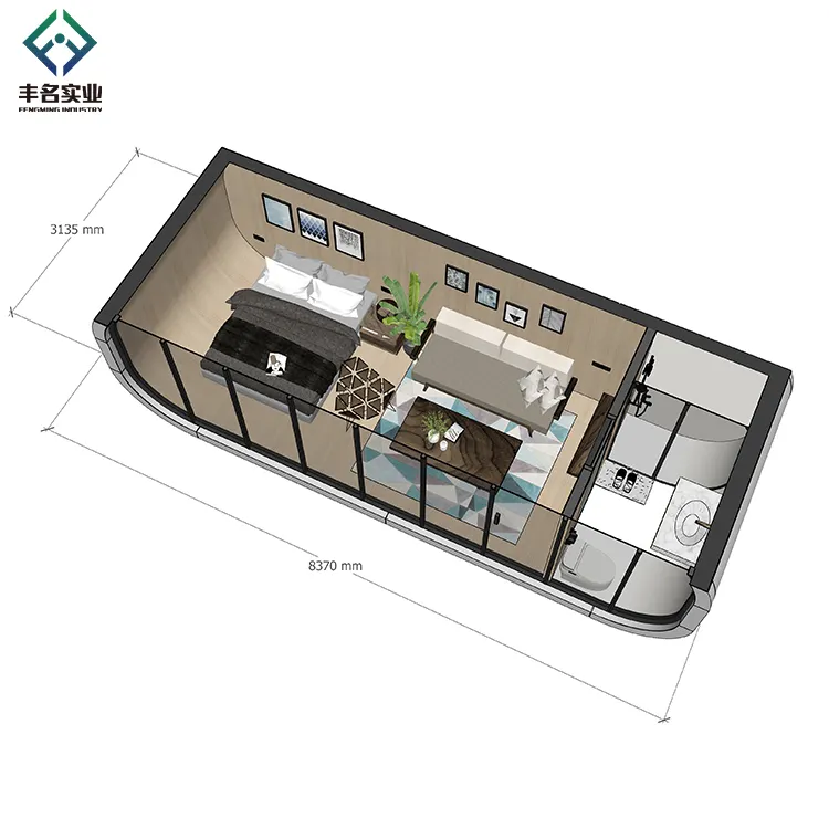 Casa prefabricada de 20 pies, cápsula Concept con juego completo, armario de cocina, contenedor interior, casa, cabina de manzana