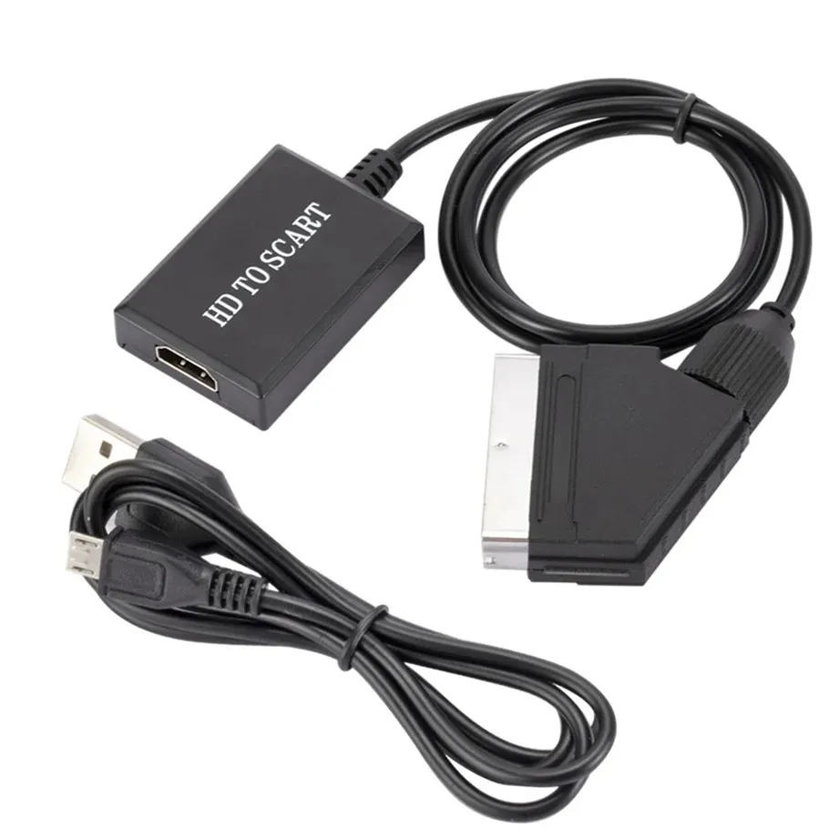 Conversor de sinal adaptador para Scart, conversor de vídeo Hdmi para TV HD, RCA AV, conversor de cabos de alta qualidade, PAL/NTSC, DVD, Crt, TV e Vhs