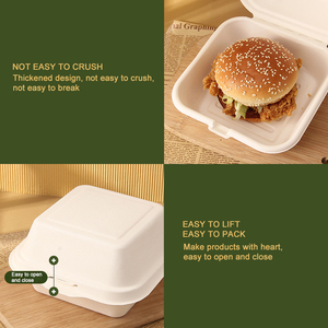 Tek kullanımlık <span class=keywords><strong>6x6</strong></span> inç kapaklı kutu şeker kamışı yemek kabı gıda bagasse konteyner biyobozunur compostable paket servisi olan restoran hamburger kutusu - Product Image 6