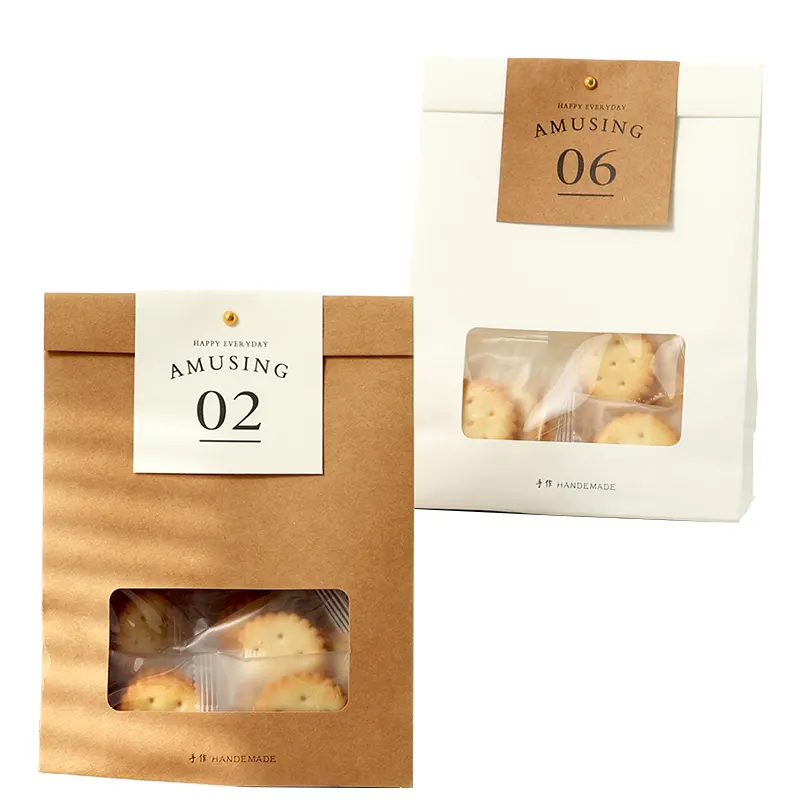 Atacado Personalizado Dobrado Borda Pão Laços Sobremesa Donuts Kraft Paper Bags Food Bags (Com Windows)