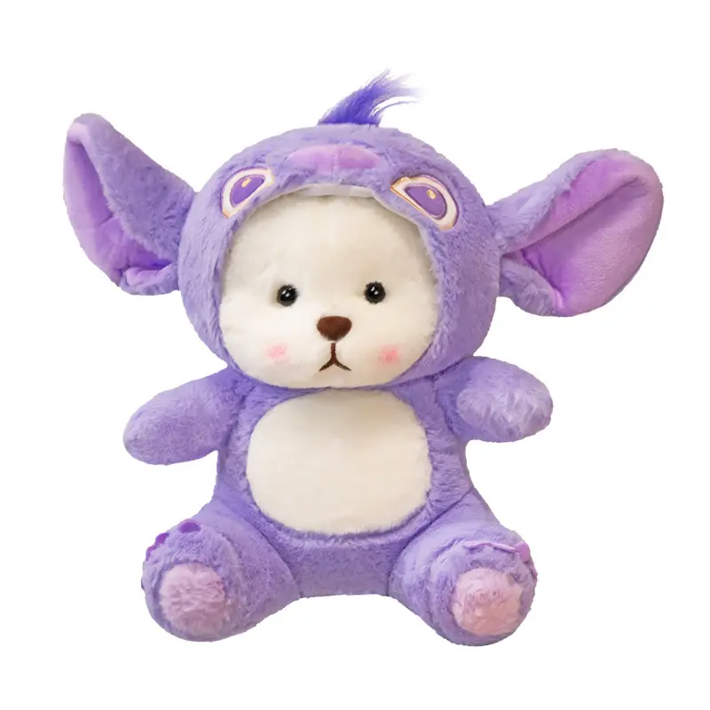 Disfraz Kawaii de alta calidad, venta al por mayor, disfraz de Pikachu de oso de peluche, muñecos de punto púrpura para regalo de cumpleaños y graduación