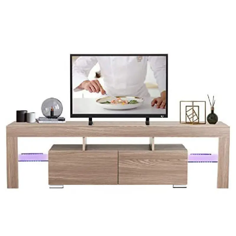 Moderna PORTA TV con Luci A LED, Stand con 2 Cassetti e Ripiani TV Console Mobile per soggiorno camera da letto