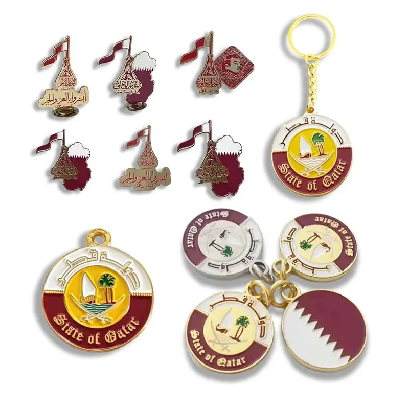 Produsen kustom logam campuran seng lembut keras Enamel massal Hari Nasional Qatar hadiah bendera Lapel Pin lencana pembuka manset