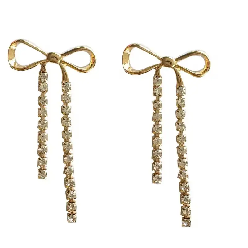 Sparkly Cute Ribbon Drop Dangle Trendy Bow Stud Pendientes de oro