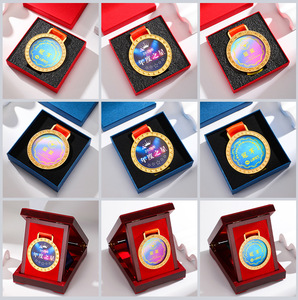 Custom Marathon Medal Crystal Glass Award with Ribbon &amp; Red Gift Box Medal Mathematical Competition <strong>Finalists</strong> Souvenirs Medal