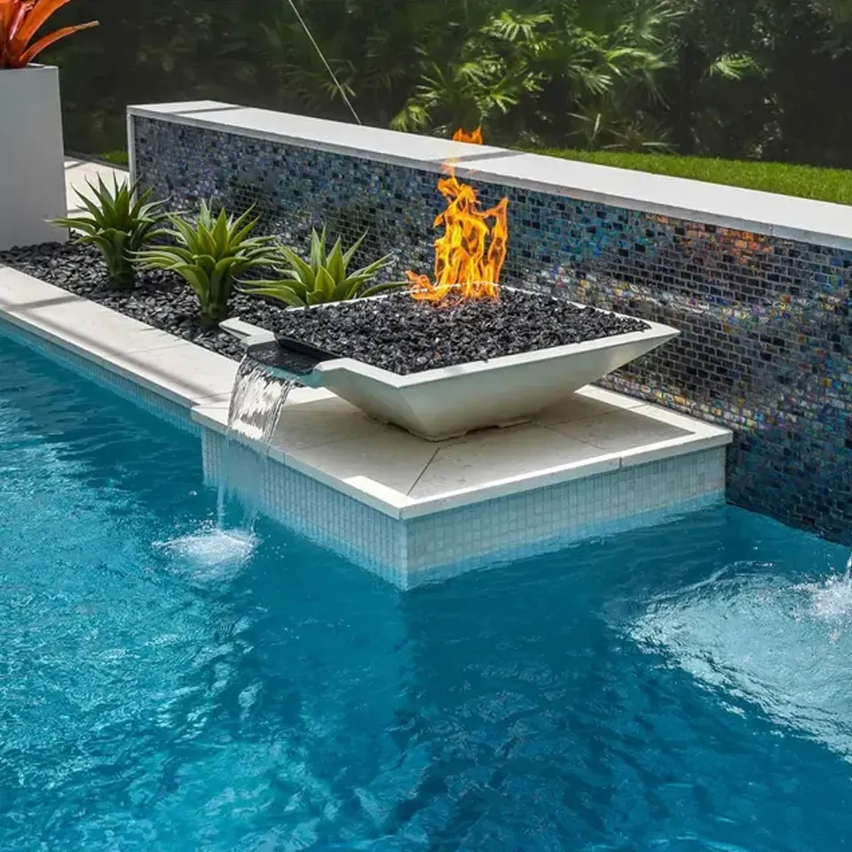 Chauffe-eau décoratif de piscine, bols à gaz, piscines, bol à feu et à eau rond noir