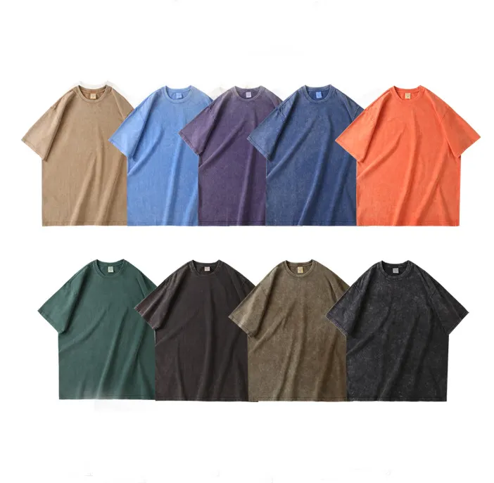 ヴィンテージスタイルの特大の酸洗浄ストリートウェアユーズド加工Tシャツ綿100% プラスサイズのメンズTシャツ
