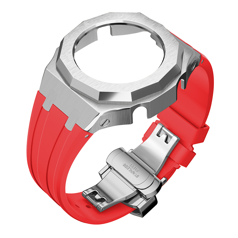 Boîtier argenté - Bracelet rouge