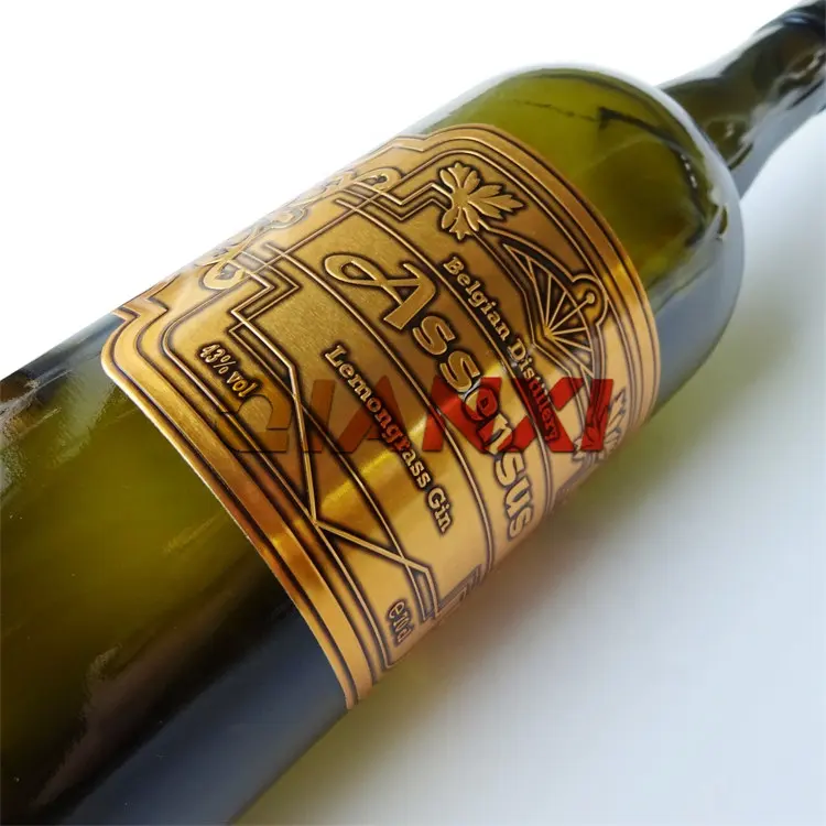 Stampa personalizzata argento stagnola di oro in rilievo in metallo autoadesivo etichetta della bottiglia di vino rosso