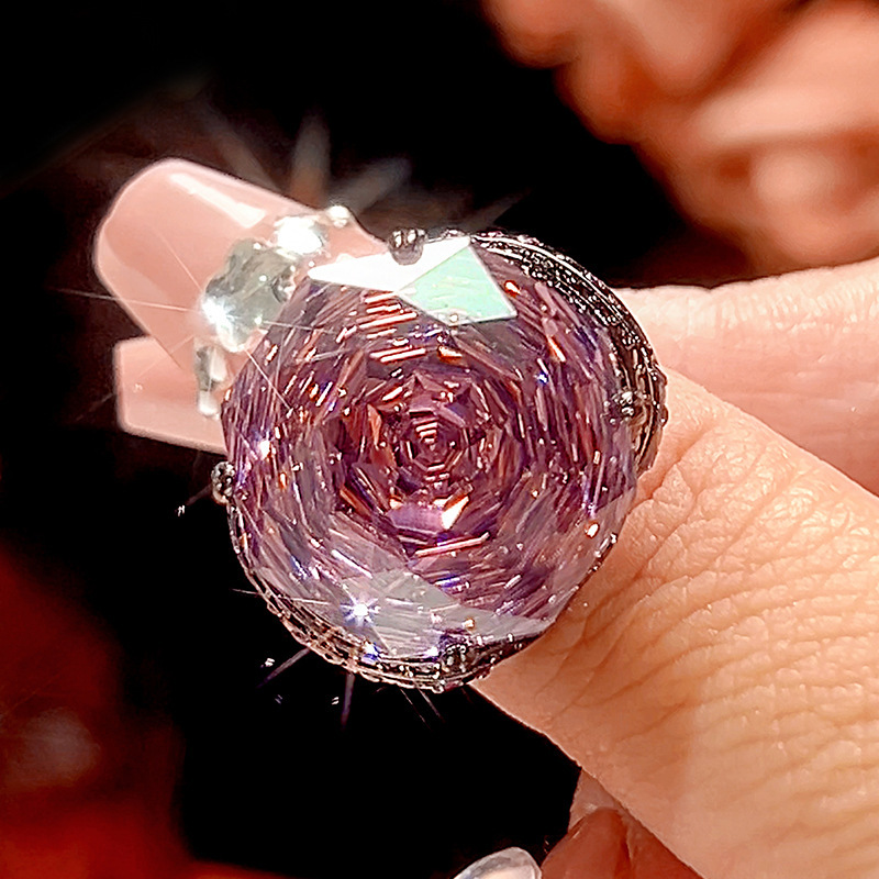 adjustable size Black gold dried rose ring