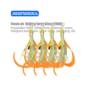 JIGGINGSOUL-FH009 Bionic Squid Espeto Ganchos Luminoso Duplo Jig Gancho Com Saia De Lula Água salgada Assist Octopus Jigging Gancho