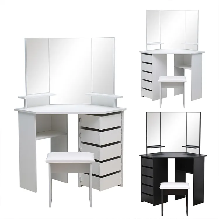 Nhà Máy Giá Nhân Đôi Vanity Dresser Set Với 4 Ngăn Kéo Make Up Bàn Cô Gái Của Phòng Ngủ Bàn Trang Điểm