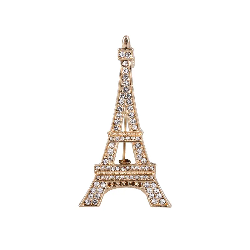 Weiman de alta calidad de joyería de oro o plata Chapado en cristal pavé de diamante de imitación brillante Torre Eiffel broches