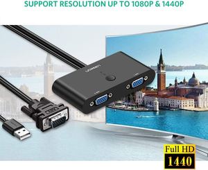 UGREEN <strong>VGA</strong> <strong>2</strong> in <strong>1</strong> Out Switch <strong>2</strong> Port Audio Video Switcher Box with Manual Switch Button Support 1920x1080P@60Hz for PC TV Monitor - Product Image 3
