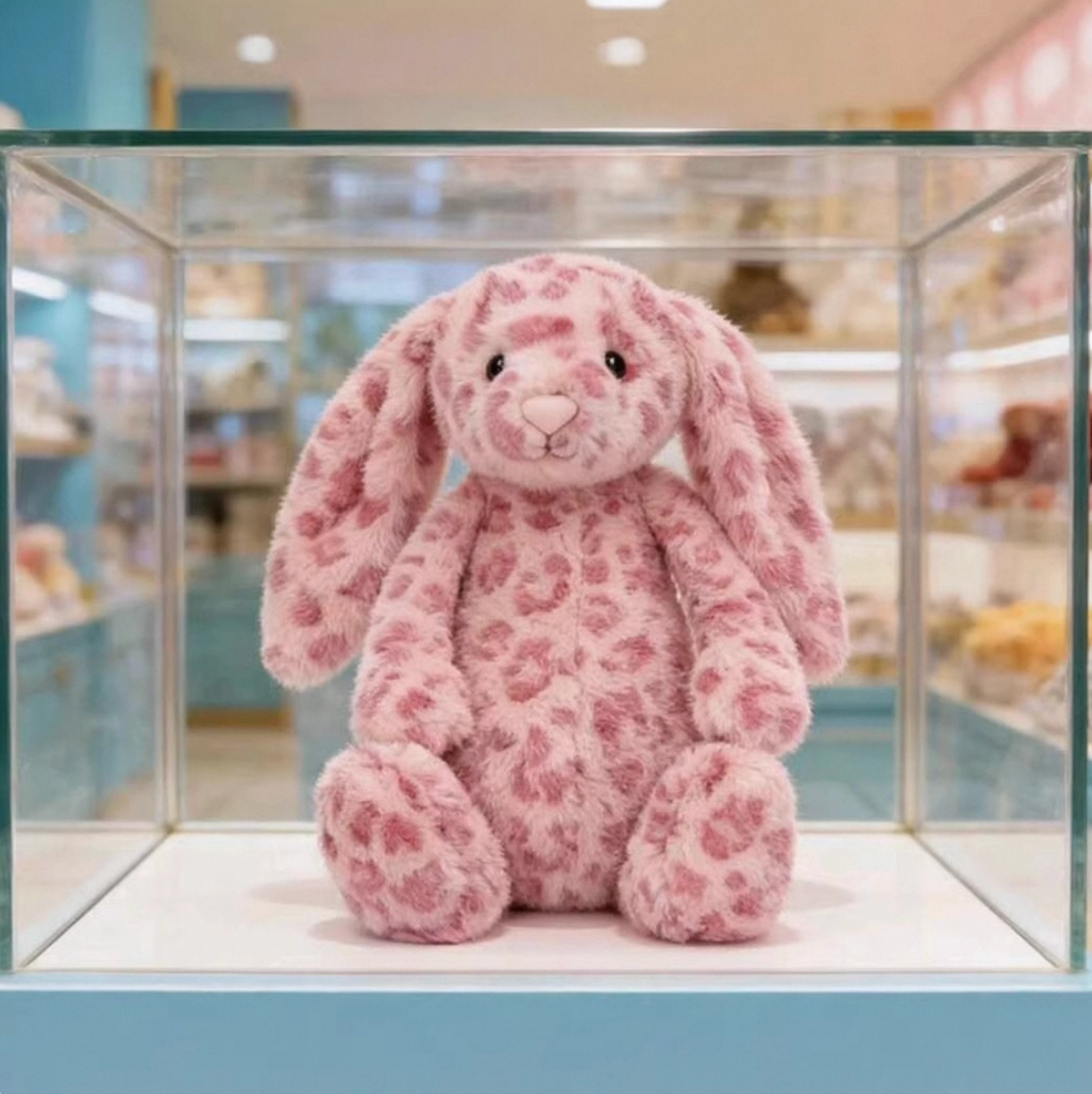 Lapin à motif léopard rose 31cm