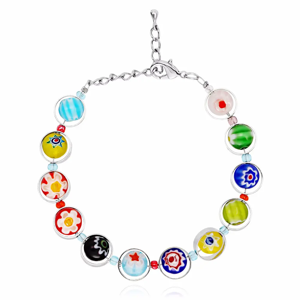 Mode Einfache elegante Farbe glasierte Perlen Lampwork Multi color Murano Glas Schmuck Armband