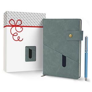 Artículos de regalo de recuerdo, papel normal azul claro, 200 páginas, Bloc de notas y bolígrafo con logotipo personalizado, planificador A5 con caja, cubierta de cuero, cuaderno - Product Image 1