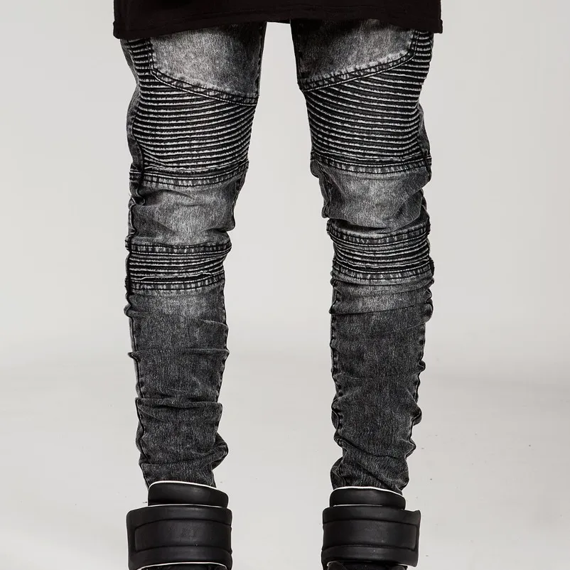 Jeans da motociclista all'ingrosso pantaloni da moto di marca alla moda ebay pieghettati tinta unita casual daily slim fit skinny stretch jeans da uomo