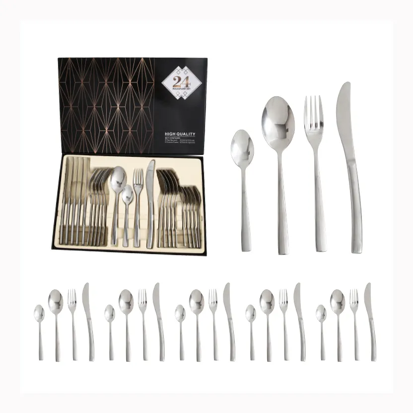 Appartamento regalo italia squisita fattura acciaio inox forchetta e cucchiaio posate d'argento 24 pezzi in acciaio set di posate per 4 persone