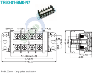 SCED Sale 14.00mm PC Rail <strong>Terminal</strong> <strong>Block</strong> with Good Mechanical Properties and Electrical Performance 600V 60A <strong>Terminal</strong> <strong>Block</strong> - Product Image 5
