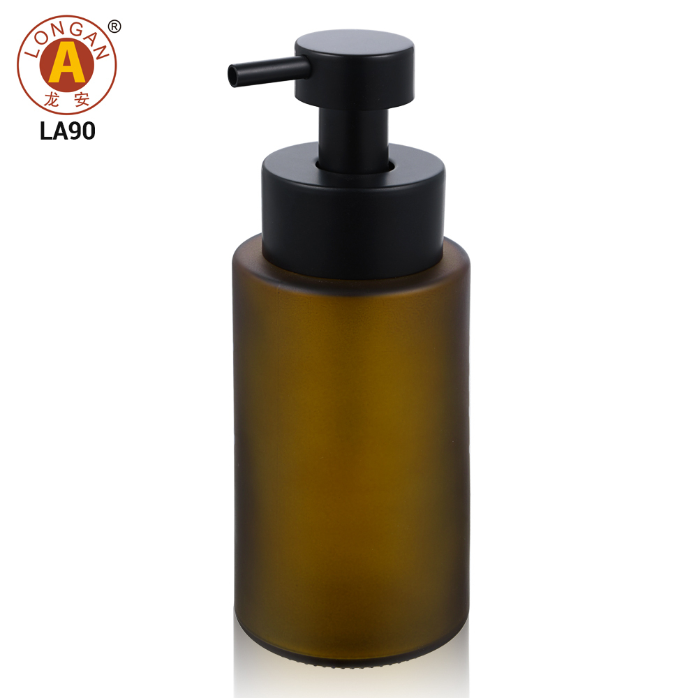 Flacon ambré givré + Pompe à lotion noire (Embout court)