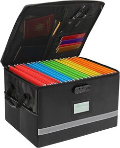 Caja organizadora de archivos de PP ignífuga portátil con tapas y cerradura, Asa organizadora de carpetas de PP A4 para organizar documentos importantes - Product Image 1