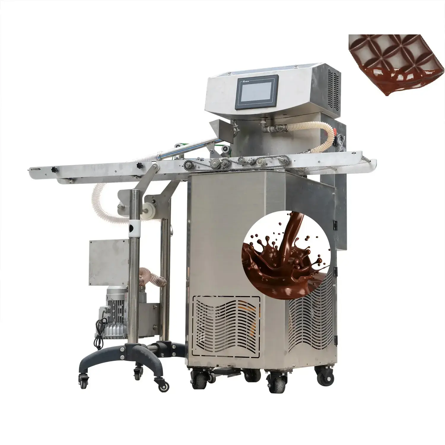 Çok fonksiyonlu çikolata kaplama makinesi ile enerji çubukları ve bisküvi çerez gofret kaplama için çikolata tavlama makinesi hat