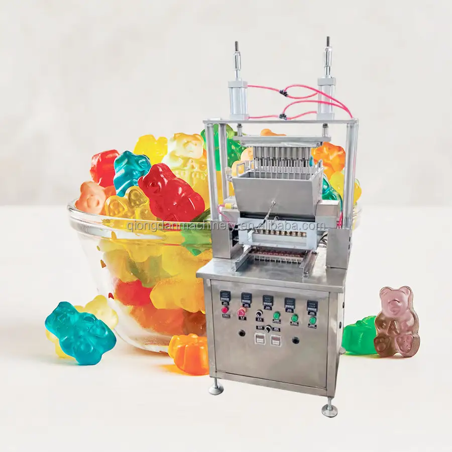 Semi automático macio geléia urso gomoso doces fabricação fazendo equipamentos máquina pirulito caramelo depositando linha de produção
