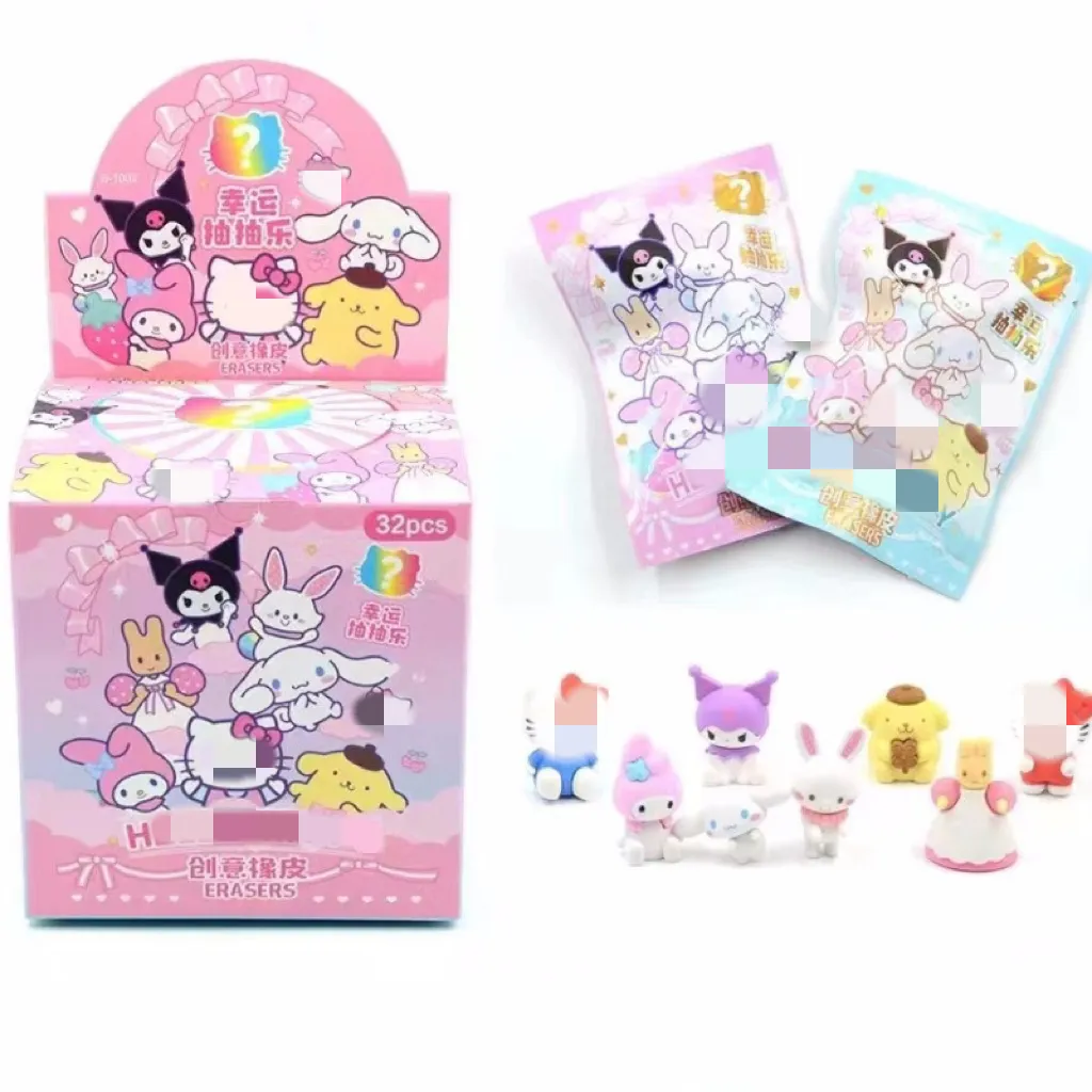 Ruunjoy 32 pièces/boîte gomme Kawaii enfants papeterie nouveauté mignon écriture dessin gomme école fournitures de bureau Sanrio boîte aveugle