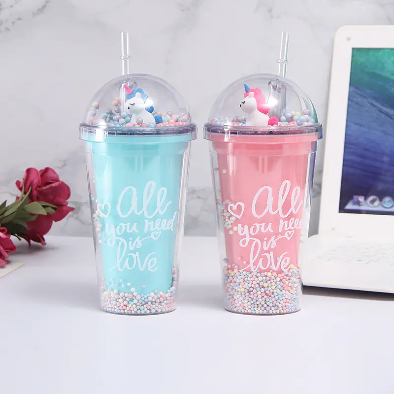 High Quality Luxury Crystal Straw Cup Coffee Cup 16oz Double Wall Matte Plastic Bulk Cups With Lids And Straws