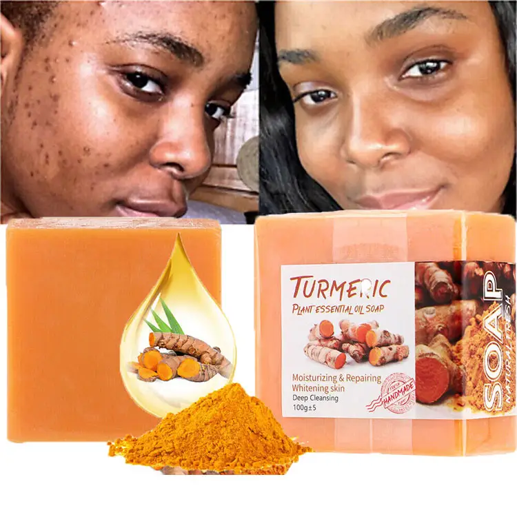 Savon au curcuma fait main au gingembre biologique Beau bain facial Savon au curcuma anti-acné et blanchissant pour la peau