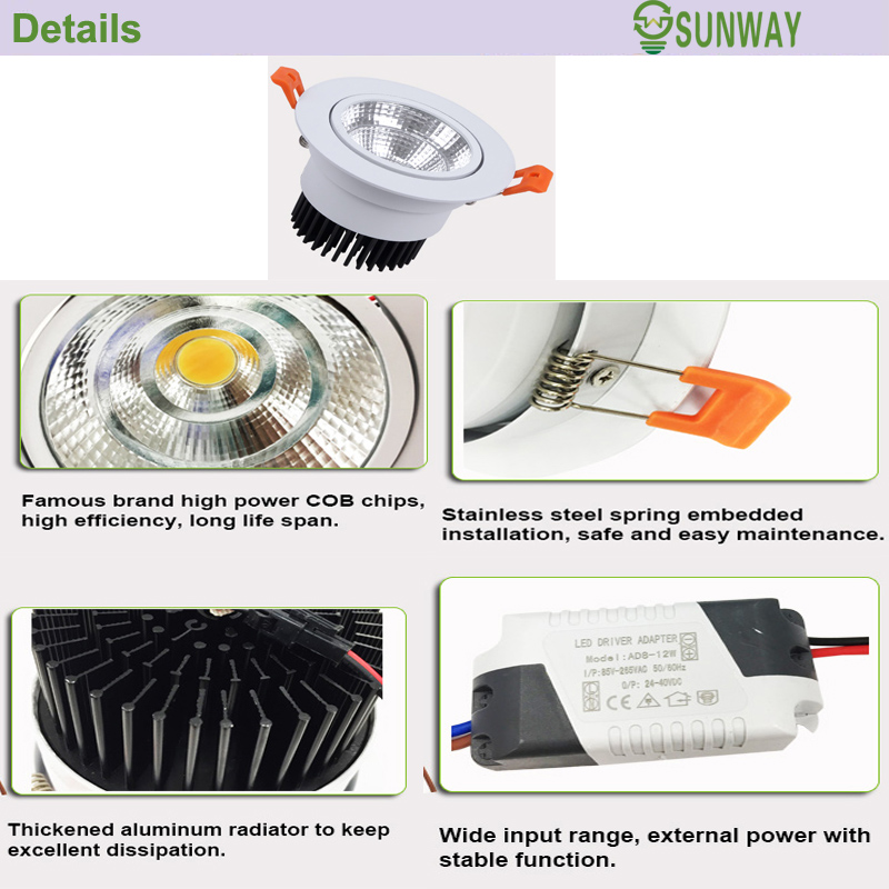 Commercial Indoor 3CCT Round Spot Down Light Recessed 3W 5W 7W 10W 15W 20W 30W LED COB Downlight