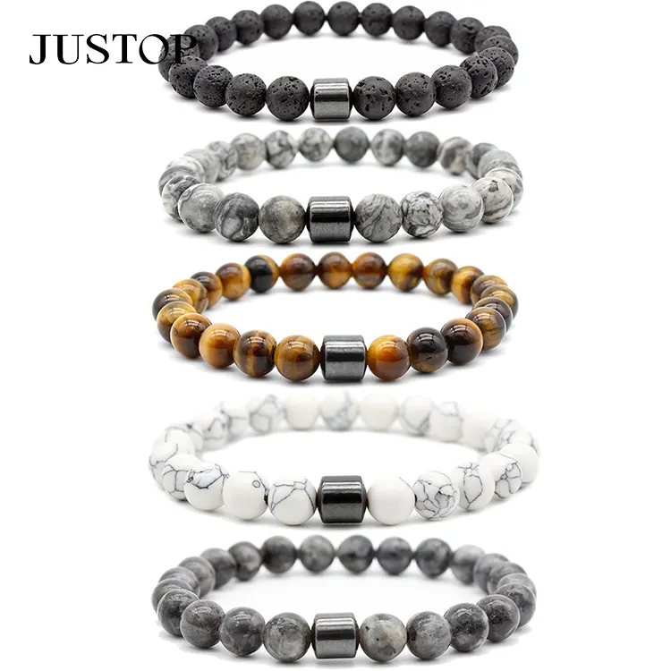 Fashion 3 Pcs/Set 4 MM 6 MM 8 MM Multicolor Natural Stone Beaded Bracelet Stretch Crystal Onyx Beads Bracelet Set For Lady