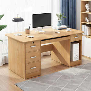 Mesa de ordenador de escritorio con acabado natural simple con estantes Estación de trabajo de escritorio de oficina para uso en hoteles a la venta - Product Image 2