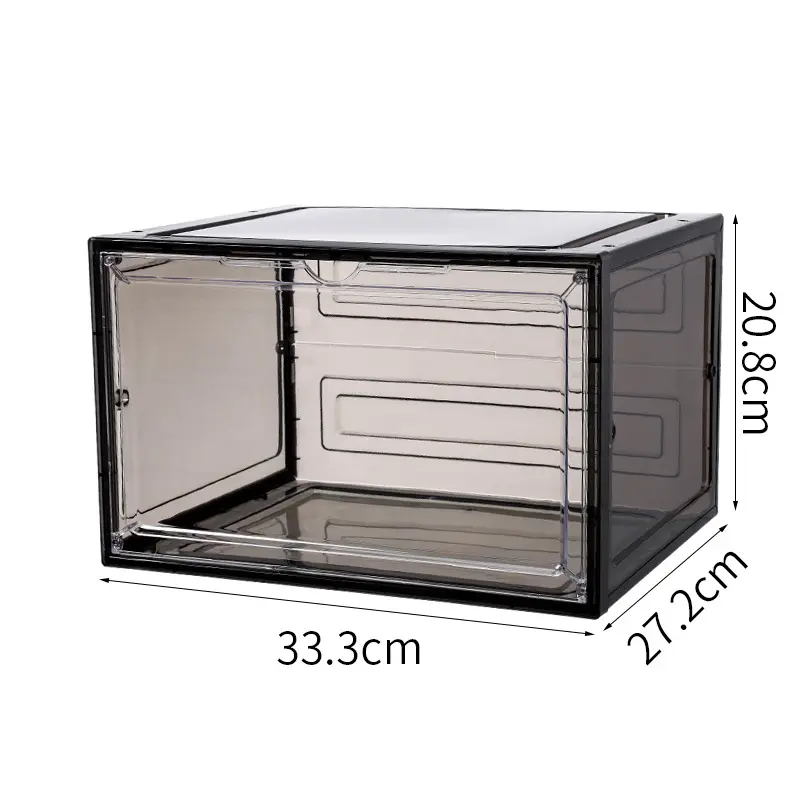 Caja de zapatos magnética de plástico, recipiente de almacenamiento de zapatos de acrílico apilable, transparente