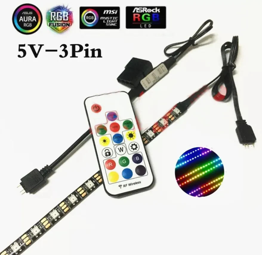 SATA Contact PC ARGB LED Light Strip with RF Wireless Remote Control Via Magnetic For Computer Case Decoration