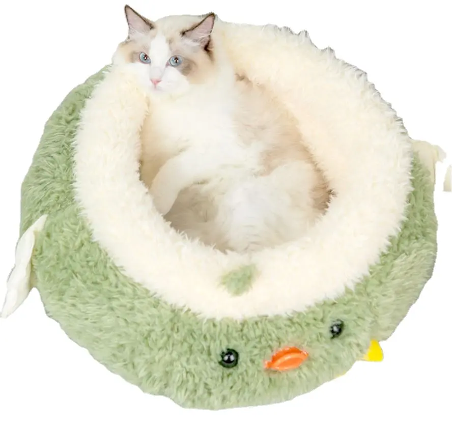 Cute pet bed Modern cat nest cuddly Round fluffy dog nest washable long Plush Pet Bed soft donut cat beds
